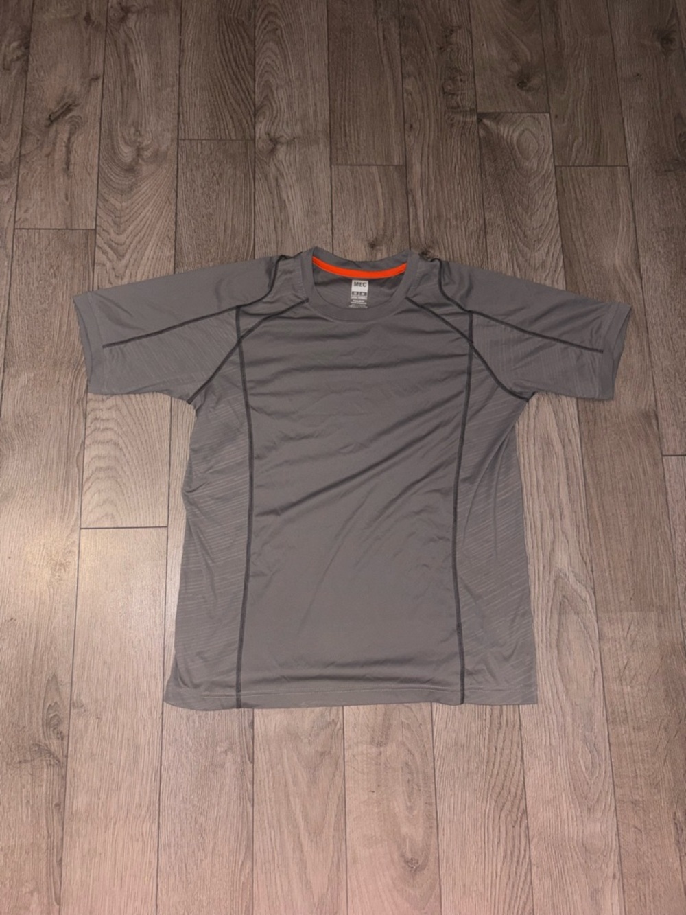 MEC Men's Gray Athletic Shirt with Bright Orange Neck Trim